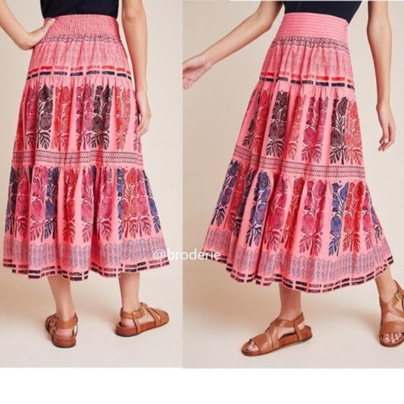 new Anthropologie Auberte Poplin Tiered Midi Skirt - Picture 2 of 4
